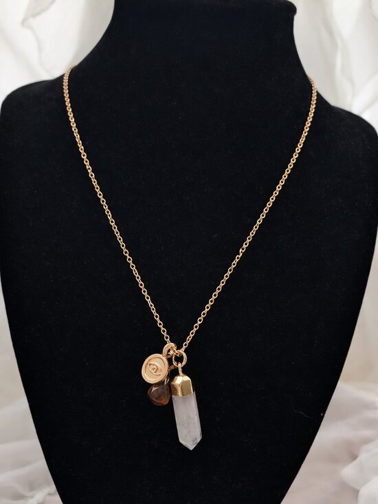 Charged Jewelry Jewelry - Tiger’s Eye Gold Charm Necklace | Boho Gemstone Pendant